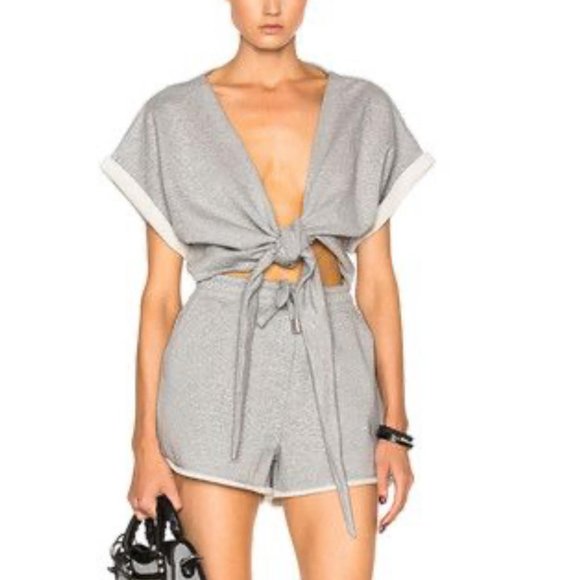 Alexander Wang Heather Gray Tie Front Romper - Picture 1 of 7